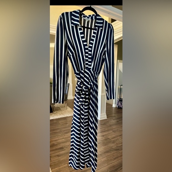 Boden Striped Navy and White Midi Dress - Picture 4 of 5